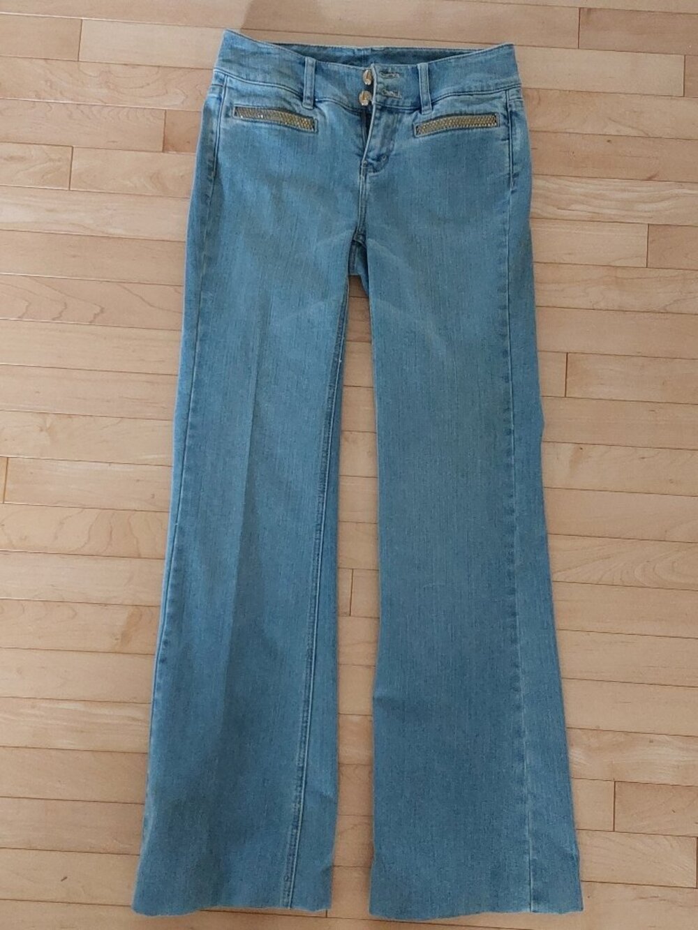 VNTG Y2K Cache Rhinestone Low Rise Bootcut Jeans Size 2 Light Wash Bling
